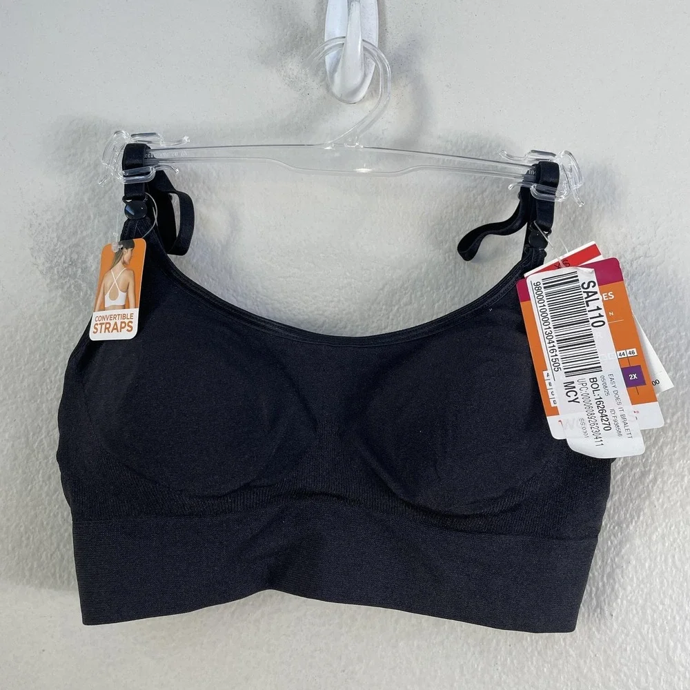 Warner's Bra Bralette Womens 2XL Black Easy Does It‎ Convertible Straps Wireless